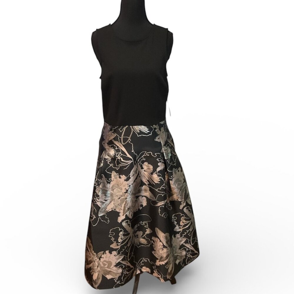 New York & Company Black Bodice Floral Midi Dress